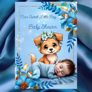 Süßer Baby Shower Junge Blau Kleiner Welpe Einladung