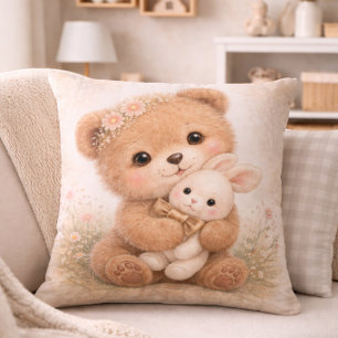 Süßer Babybär mit neutralem Hasen-Kinderzimmer Kissen