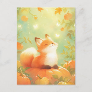 Süßer Babyfuchs auf Herbstkürbis Postkarte