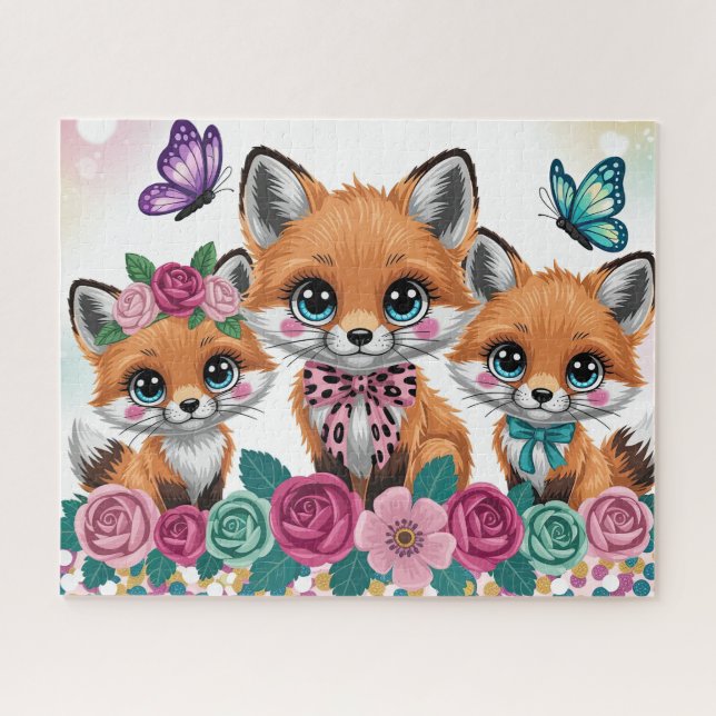 Süßer Babyfuchs mit Blumen (Horizontal)