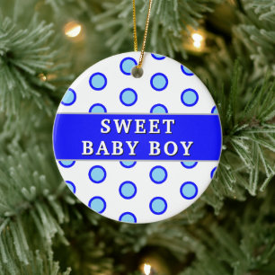 Süßer Babyjunge blaue Punkte Geburtsstatistik  Keramik Ornament