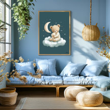 Süßer Bär auf Wolken-Kinderzimmer-Bettzeit-Wandkun