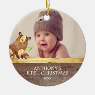 Süßer Bär Baby's 1. Foto-Weihnachtsbaumanhänger Keramikornament