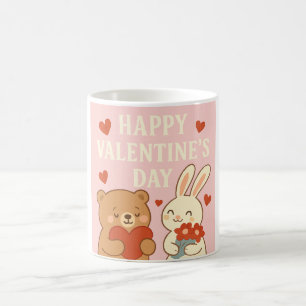 Süßer Bär & Bunny Valentinstag Tasse – Rosa Herz