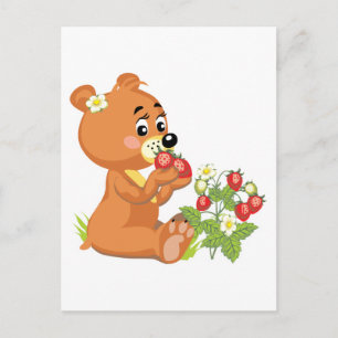 Süßer Bär, der Erdbeeren isst Postkarte