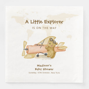 Süßer Bär-Explorer-Weltkarte-Flugzeug-Baby-Party Serviette