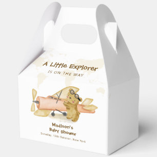 Süßer Bär Explorer Weltkarte Flugzeug Baby Shower Geschenkschachtel