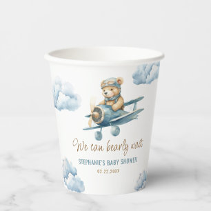 Süßer Bär Flugzeug Blau Jungen Baby Shower Pappbecher