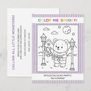 Süßer Bär & Geister Halloween-Einladung zum Ausmal Postkarte