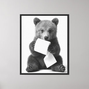 Süßer Bär hält Toilettenpapier Lustiger Minimalist Leinwanddruck