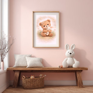 Süßer Bär & Hase Neutrales Kinderzimmer für Kinder Poster