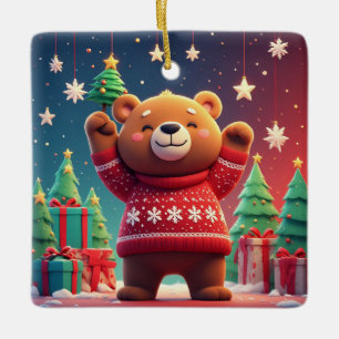 Süßer Bär im Weihnachtspullover Keramikornament