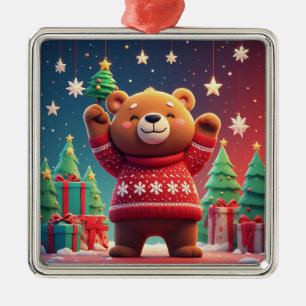 Süßer Bär im Weihnachtspullover Ornament Aus Metall