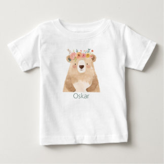 Süßer Bär mit Blumen- Name - boho Baby T-shirt