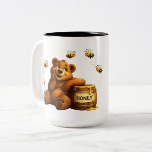 Süßer Bär mit Honig und glücklichen Bienen Zweifarbige Tasse