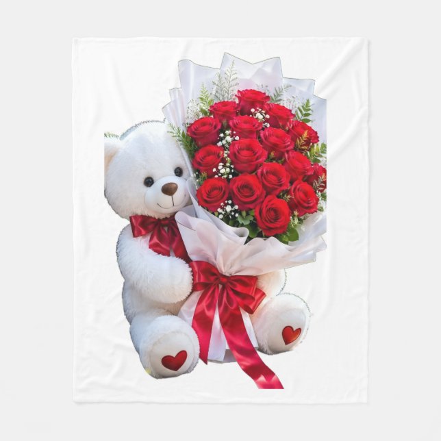 Süßer Bär mit roten Rosen Decke (Vorderseite)