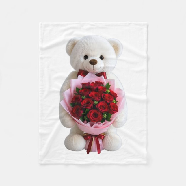 Süßer Bär mit roten Rosen Decke (Vorderseite)