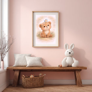 Süßer Bär mit Vogel Neutrale Kinderzimmer Kinderzi Poster
