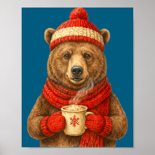 Süßer Bär mit Weihnachtsmannmütze Kaffee Liebhaber Poster