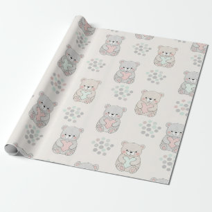 Süßer Bär und Herzen -- Pastell-Nursery (8) Geschenkpapier