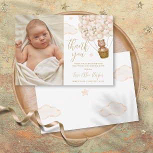 Süßer Bär und Luftballons Neues Baby-Foto Dankeskarte