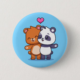 Süßer Bär und Panda-Freunde mit Herz Button