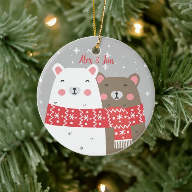 Süßer Bärenname Winter Erste Weihnacht Verheiratet Keramik Ornament (Baum)