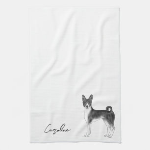Süßer Basenji-Hund in Schwarzweiß & benutzerdefini Geschirrtuch