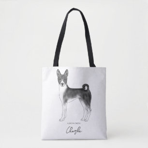 Süßer Basenji-Hund in Schwarzweiß & benutzerdefini Tasche