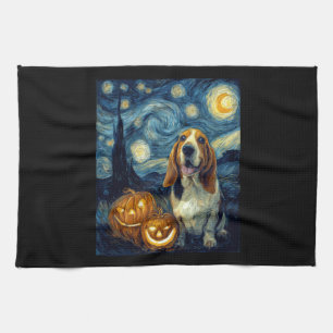 Süßer Basset Hound Hund Halloween Jack O Lantern K Geschirrtuch