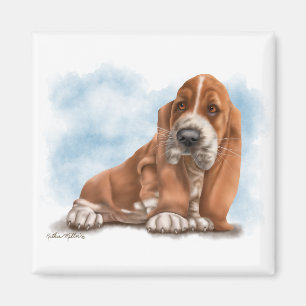 Süßer Basset Hound-Welpe Cartoon Magnet
