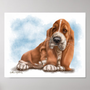 Süßer Basset-Hund-Welpen-Cartoon Poster