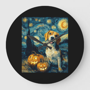 Süßer Beagle Hund Halloween Jack O Lantern Kürbis  Große Wanduhr