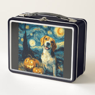 Süßer Beagle Hund Halloween Jack O Lantern Kürbis Metall Brotdose