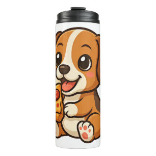 Süßer Beagle-Hund Pizza Pizza Liebhaber Cartoon Thermosbecher
