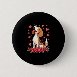 Süßer Beagle mit roten Rosen Herzen Floral Valenti Button