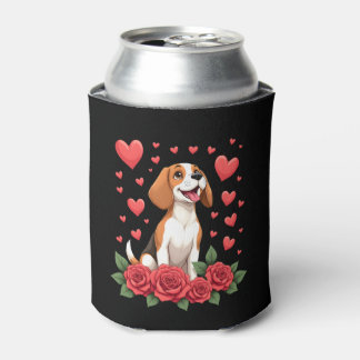 Süßer Beagle mit roten Rosen Herzen Floral Valenti Dosenkühler