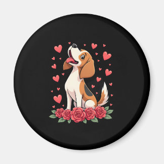 Süßer Beagle mit roten Rosen-Herzen Floral-Valenti Magnet