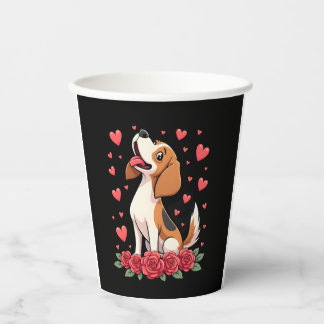 Süßer Beagle mit roten Rosen Herzen Floral Valenti Pappbecher