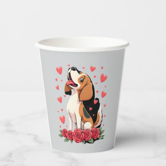 Süßer Beagle mit roten Rosen Herzen Floral Valenti Pappbecher