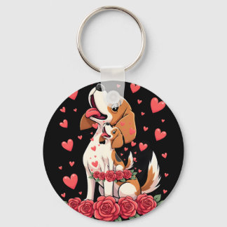 Süßer Beagle mit roten Rosen-Herzen Floral Valenti Schlüsselanhänger