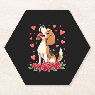 Süßer Beagle mit roten Rosen Herzen Floral Valenti Untersetzer