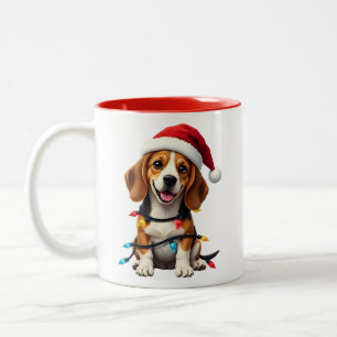 Süßer Beagle Weihnachten Santa Haustier Hund Liebh Zweifarbige Tasse