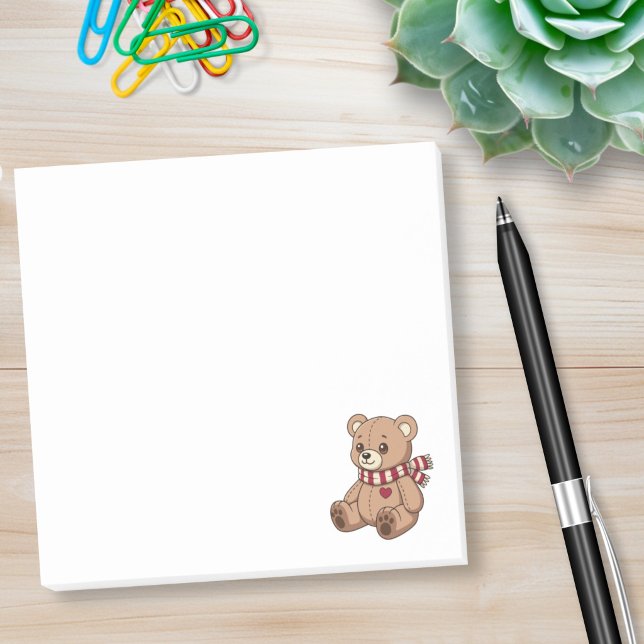 Süßer beiger Teddybär mit gestreifter Schärpe Post-it Klebezettel (Von Creator hochgeladen)
