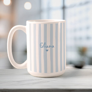 Süßer benutzerdefinierter Name Hellblaue Streifen  Kaffeetasse