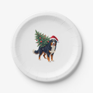 Süßer Berner Sennenhund in einem Weihnachtsbaum fü Pappteller
