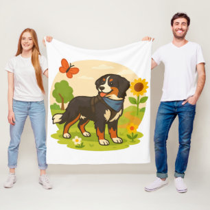 Süßer Berner Sennenhund mit Sonnenblume & Schmette Fleecedecke
