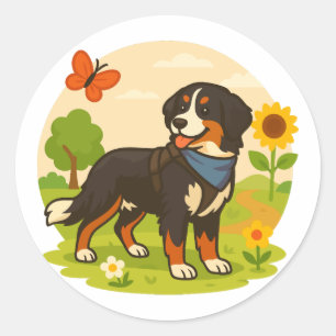 Süßer Berner Sennenhund mit Sonnenblume & Schmette Runder Aufkleber