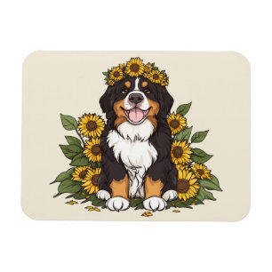 Süßer Berner Sennenhund mit Sonnenblumenkrone Magnet