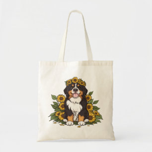 Süßer Berner Sennenhund mit Sonnenblumenkrone Tragetasche